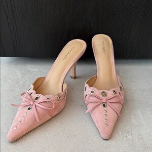 Tony Bianco Pink Suede Heels with Bow and Eyelet Detail